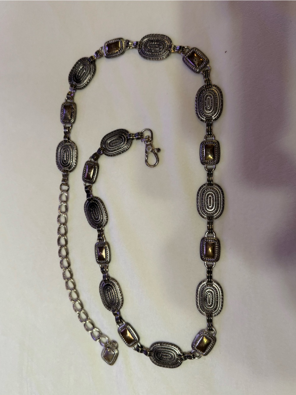 Silver-Tone Oval Link Necklace with Brown Accent Stones